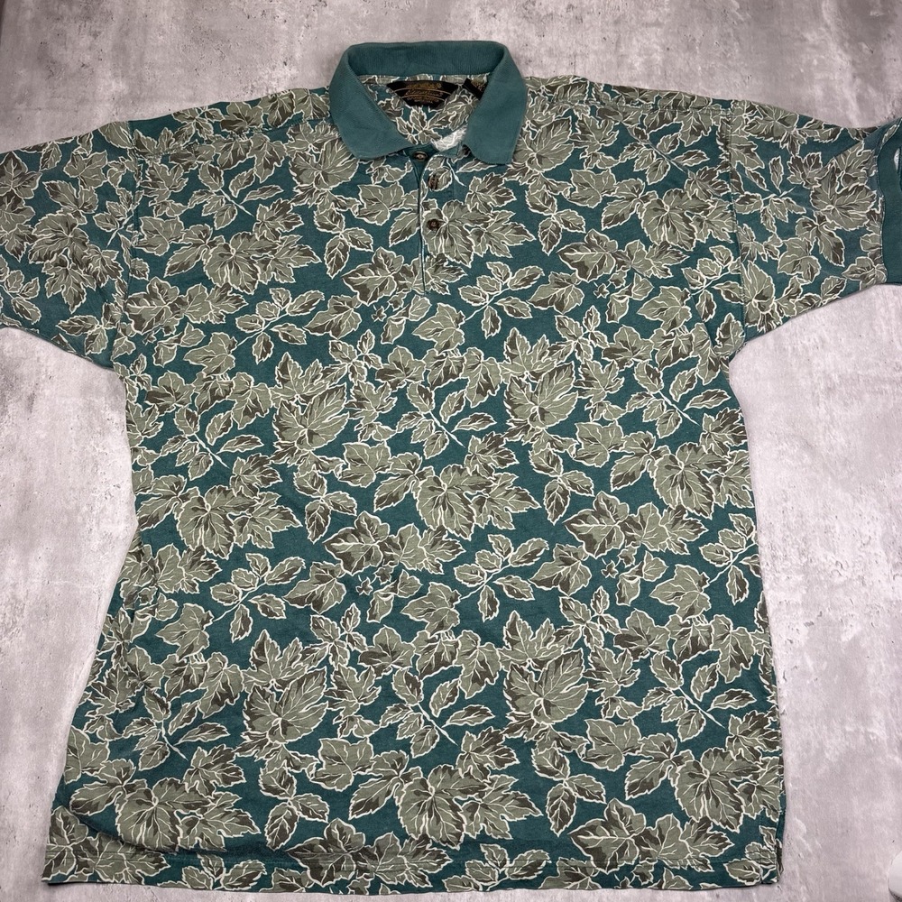 Eddie Bauer Vintage 90s Forest Leaf Camo Polo Shirt Mens XL Tall Green Y805